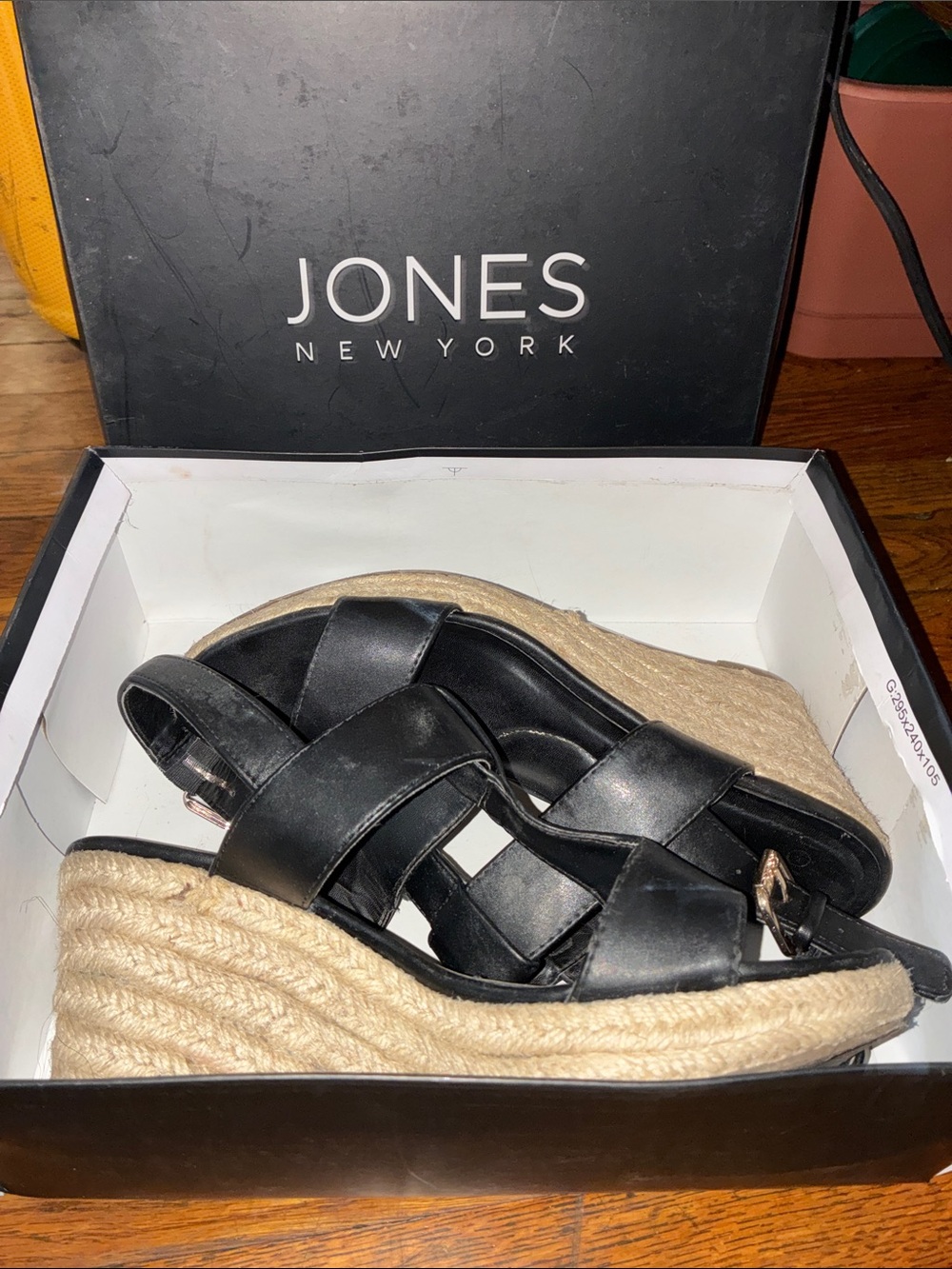 Jones New York Black Espadrille Wedge Sandals with Jute Platform